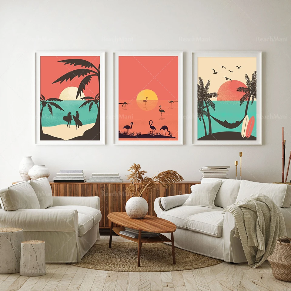 

Surfing poster, surfer bliss, summer adventure set, tropical paradise, summer beach decoration, sunset art, California ocean coa