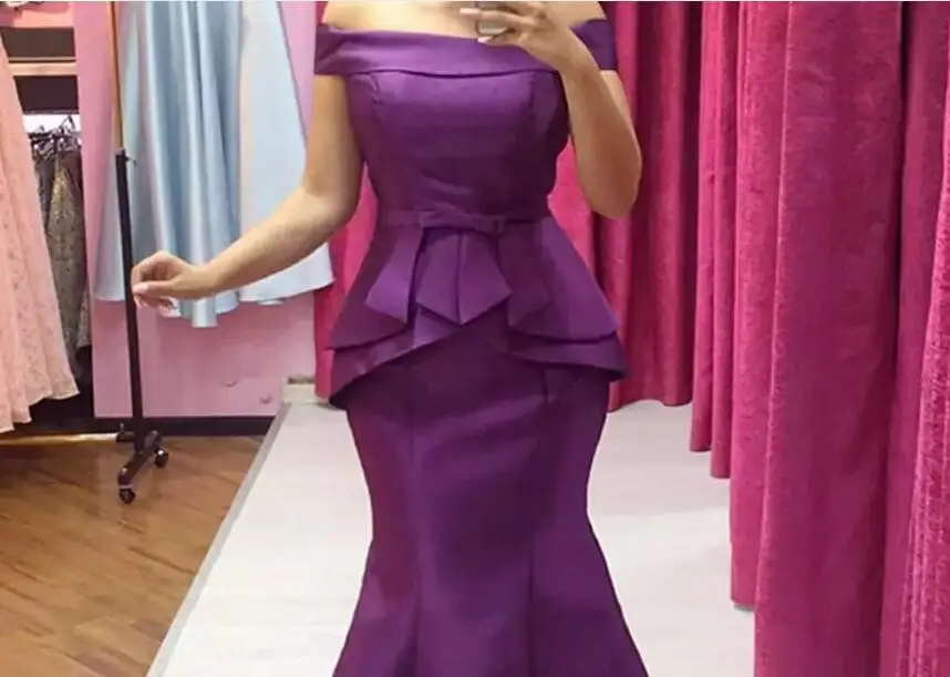 Elegant Paars Mermaid Moeder Van De Bruid Jurken Lange 2018 Off Shoulder Vrouwen Bruiloft Gast Dress Avondjurk Prom Gown