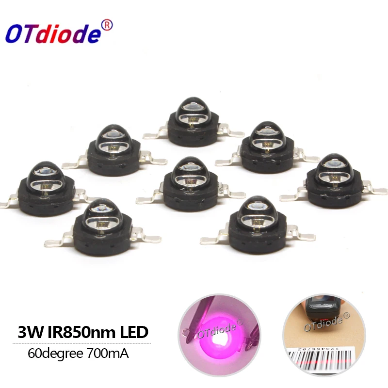 10pcs High Power LED Chip 60 degree IR 850Nm 3W LED Beads Emitter Light Infrared Radiation Bulb Laser Flashlight Night Vision