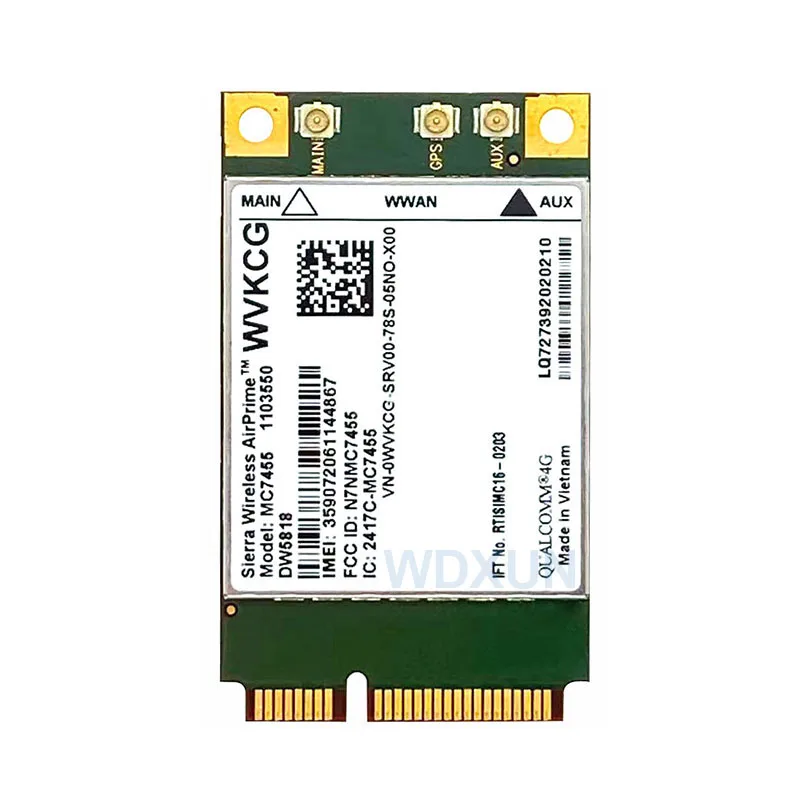 Carte Mini PCI-E FDD-LTE pour ordinateur portable Dell WWAN LTE, Module 4G, WVKCG, MC7455, DW5818