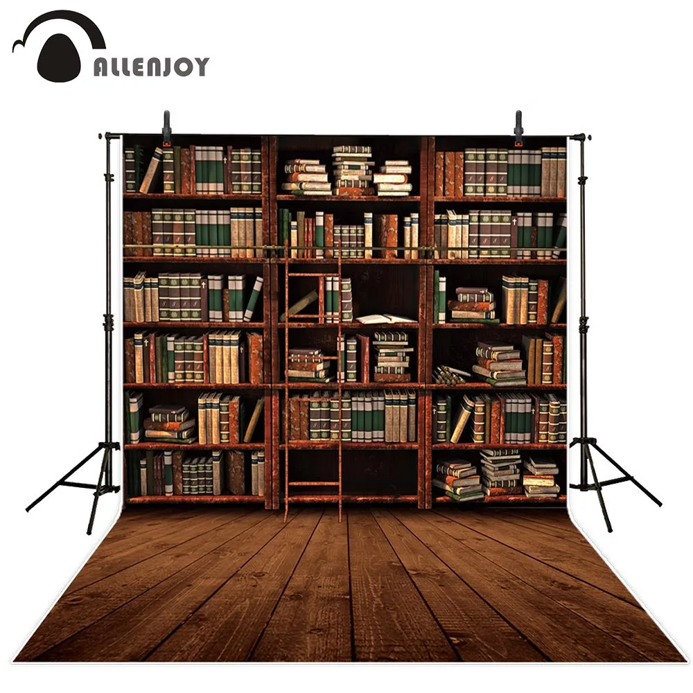 Allenjoy Photoshoot Backdrop Vintage Books Wooden Bookshelf Library Background For Photo Studio New Design Camera Photozone