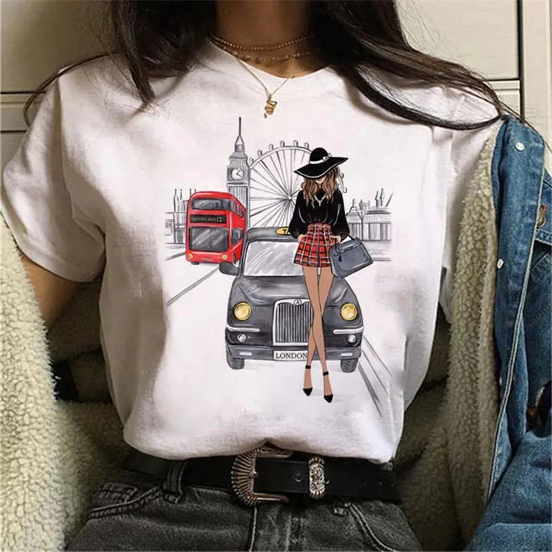 Maycaur damska koszulka na co dzień z krótkim rękawem Harajuku seksowne kobiety T-shirt z nadrukiem moda koreańskie modne białe topy koszulki damskie