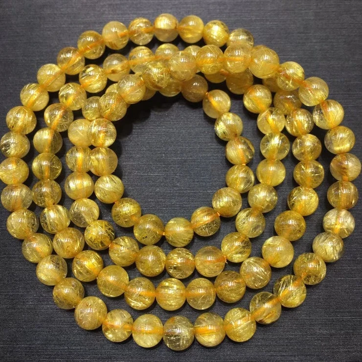 

Natural Gold Rutilated Quartz Titanium 3 Laps Bracelet 5.5mm Woman Clear Round Beads Jewelry Brazil AAAAAAA