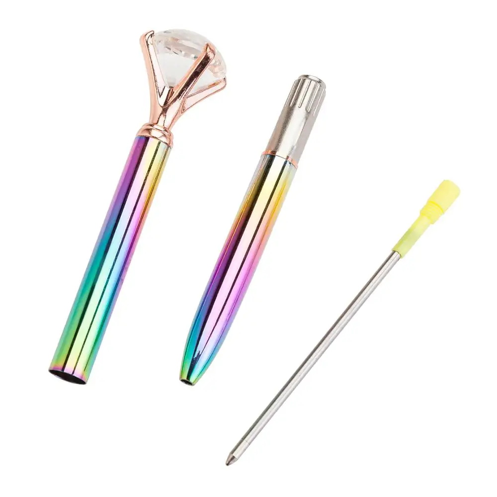 20pcs/lot Creative Ballpoint Pen Metal Cristal 1 MM Black Ink Colored Rotating Big Diamond Pen Stationery