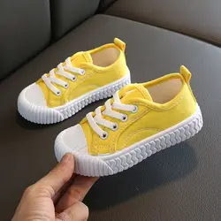 Chaussures de sport vulcanisées en toile pour bébé, baskets jaunes pour enfants, chaussures plates décontractées pour filles et garçons, mode