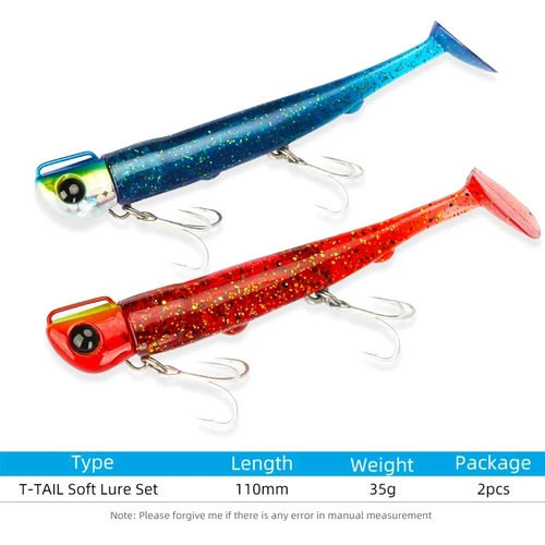 TSURINOYA-señuelo de pesca suave, cabeza de plantilla de 110mm, 35g, juego de cola en T, Wobblers de hundimiento de lubina con cuerpo suave, anzuelo triple de agua salada
