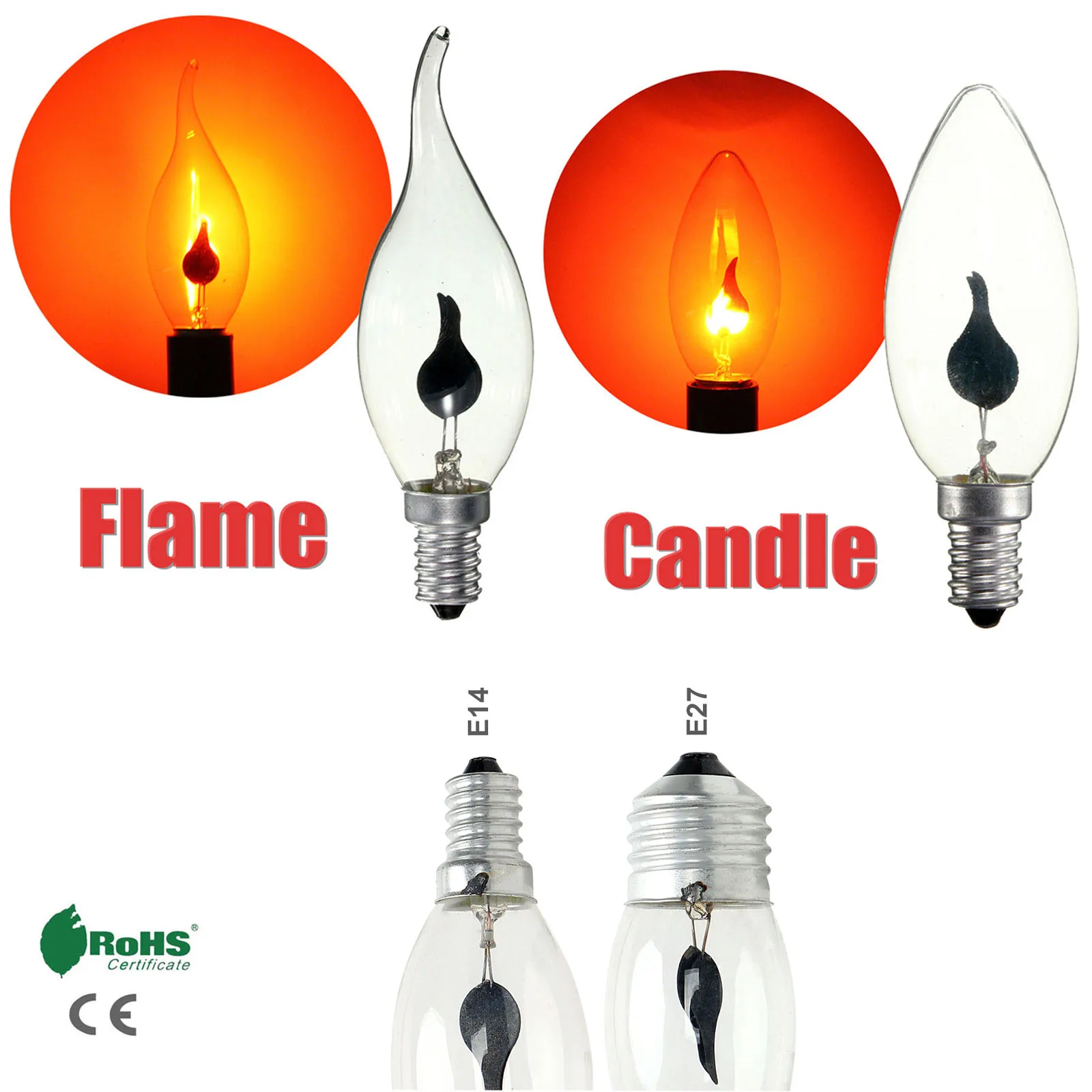 LED Flame Tip Candle Simulated Nature Fire Flickering Light E14 E27 3W Filament Bulb Vintage Bar Pub Home Decor Lamp 220V