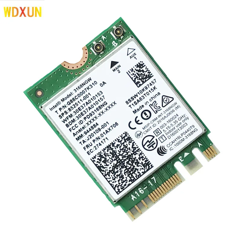 Wireless dual band 600 mbps wireless network card wi-fi receiver intel 3168ac 3168ngw ngff m.2 802.11ac wifi bluetooth 4.2 card