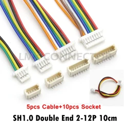 5 sets JST SH 1.0mm Wire Cable Connector Double End SMD Vertical Male Socket 28AWG 100mm 2P 3P 4P 5P 6P 7P 8P 9P 10P 11P 12 Pin