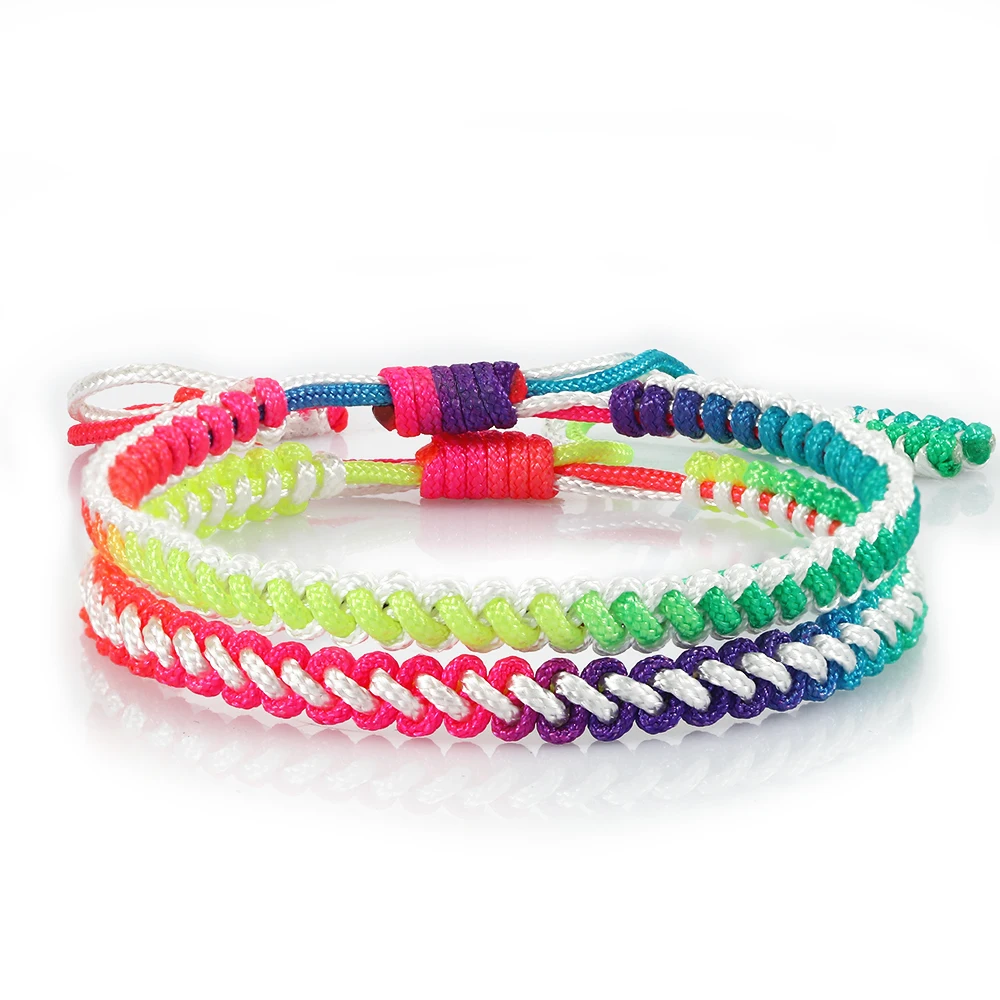 2pcs/set Rainbow Bracelets Set Hand Weave Braided Friendship Couples Bracelet Set Rope Chain For Men Women Wish Jewelry Gifts