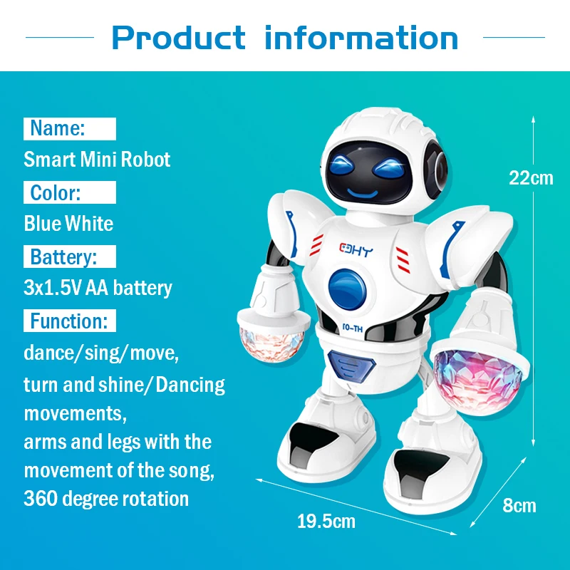 Mini Robot Dansen Met Led Licht Muziek Plezier Elektrische Educatief Intelligente Wandelen Robotic Verjaardag Christma Gift Kinderen Voor Speelgoed