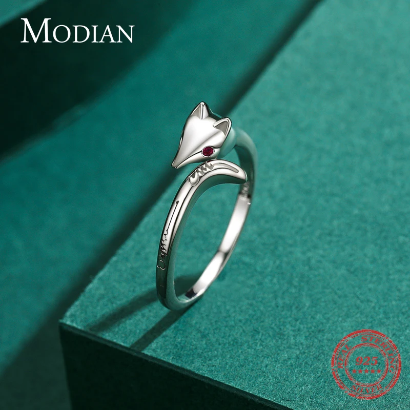 Modian-Anillo ajustable de plata de ley 100% para mujer, joyería fina con diseño de zorro Animal brillante, cristal brillante, elegante, 925