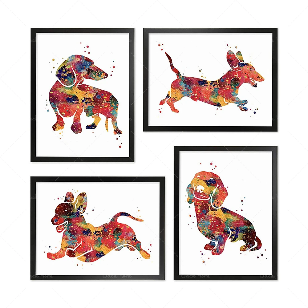 

Dachshund Watercolor Poster Set Sausage Dog Weiner Doxie Pet Lover Gift Home Living Room Bedroom Decor Art Print Painting