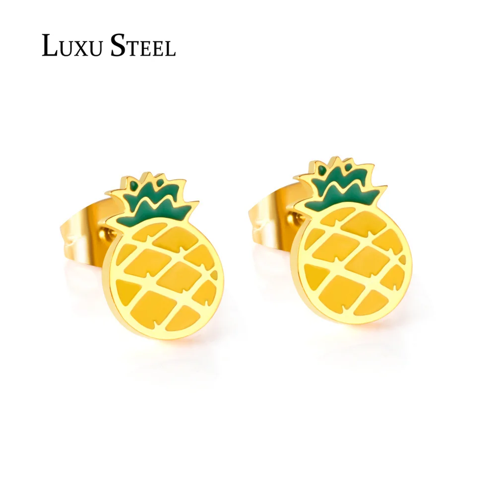 LUXUSTEEL Designer Jewelry Stainless Steel Pineapple Bread Stud Earrings Brinco Cute Style Girl Earrings Offer OEM Wholesale