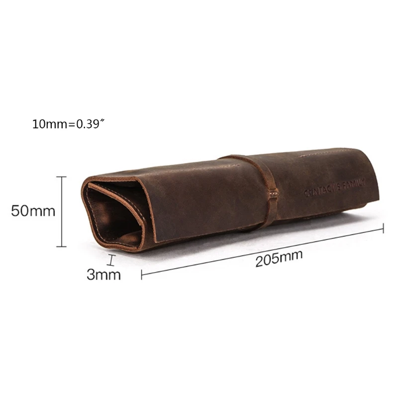 20CB Retro Pencil for Case Handmade Genuine Leather Roll Up Pen Curtain Bag Pouch Wrap Holder Stationery Supplies