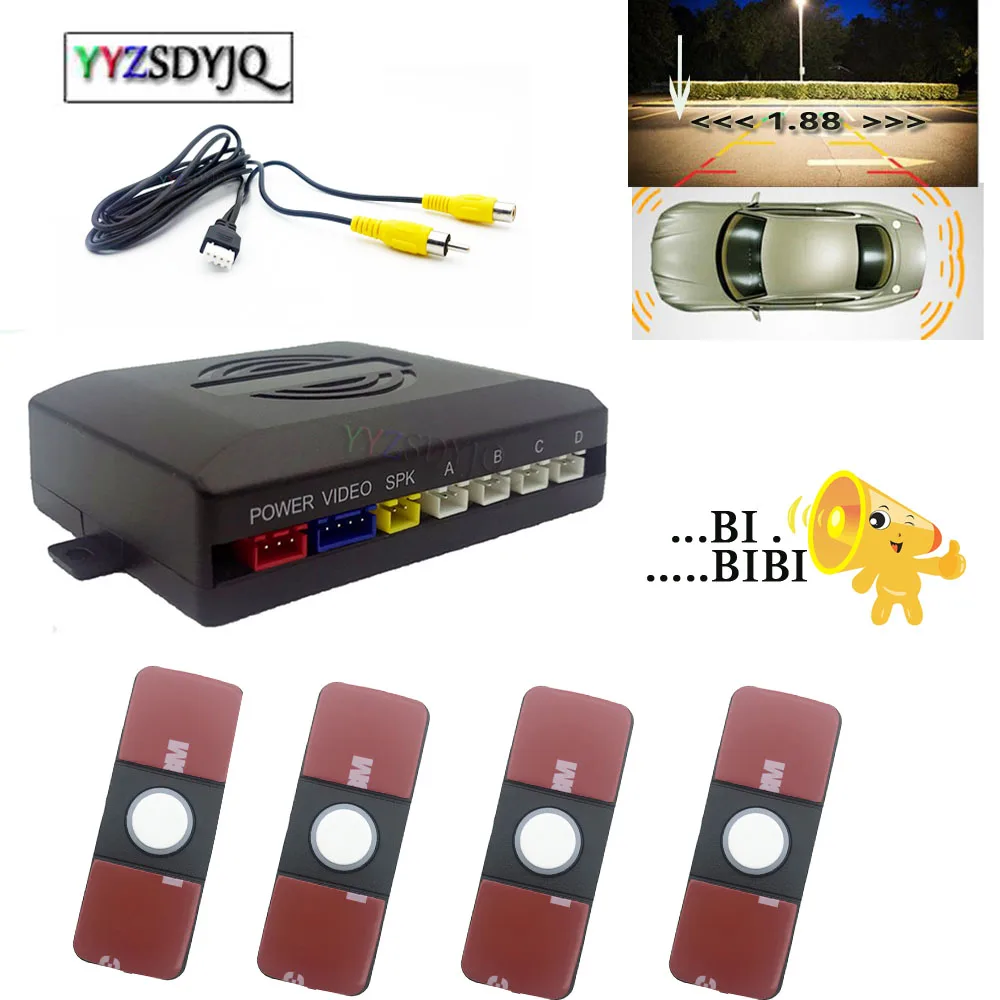 

Video System Car Parking Sensor 4 Parktronics 16mm Flat Sensors Reversing Sensor Sound Buzzer Alarm Sound Parking Assistance
