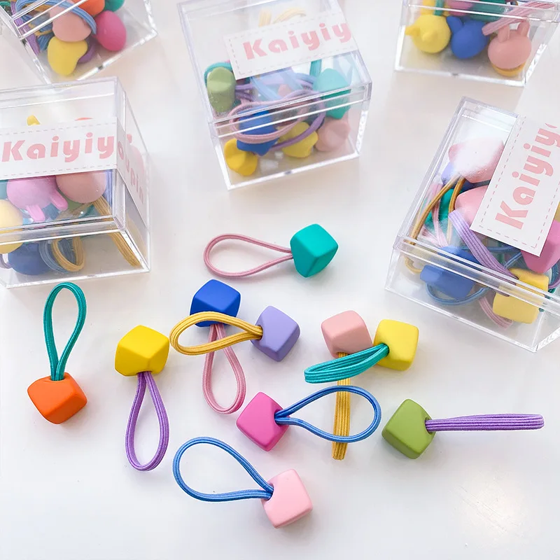 

10Pcs/Box Pack Kawaii Girls Hair Ties Cute Kids Clip Ball Heart Scrunchies Elastic Bands Ponytail Holder Hair Accessories Sets