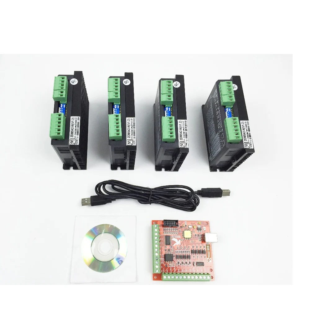 CNC system control system kit, 1*Red Breakout Board USB MACH3 100Khz 4 Axis Interface Driver Motion Controller+4*2DM542