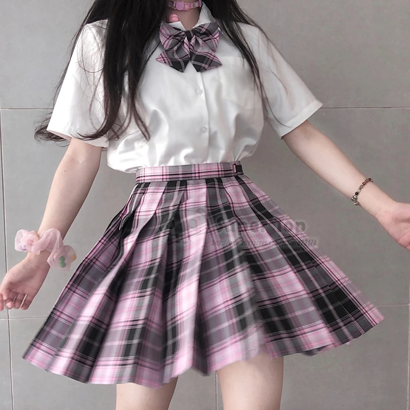 Hot Girl JK Uniform Skirt Original Students Pink Pleated Skirt Short Skirt Suit Full Set Summer Autumn Girls' School Uniforms