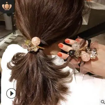 

100Pcs/Lot DIY Multi Simple Gauze Pearl Rubber Bands Bracelets Drill Bowknot Hair Rings Styling Tools Accessory HA935