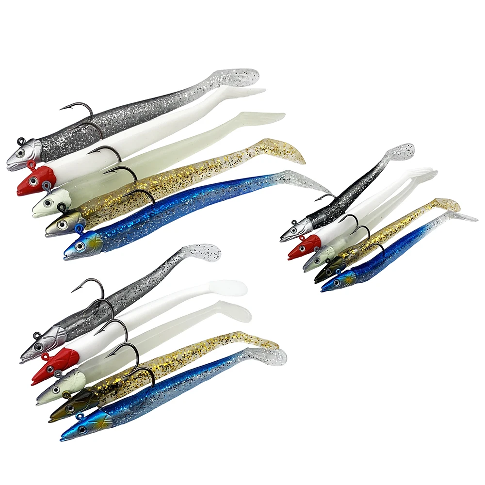 10g 19g 34g Glow Eel Soft Lure Wobbler Artificial Bait Silicone Sea Bass Pike Rockfish Grouper Carp Fishing Sink Jig Head Tackle