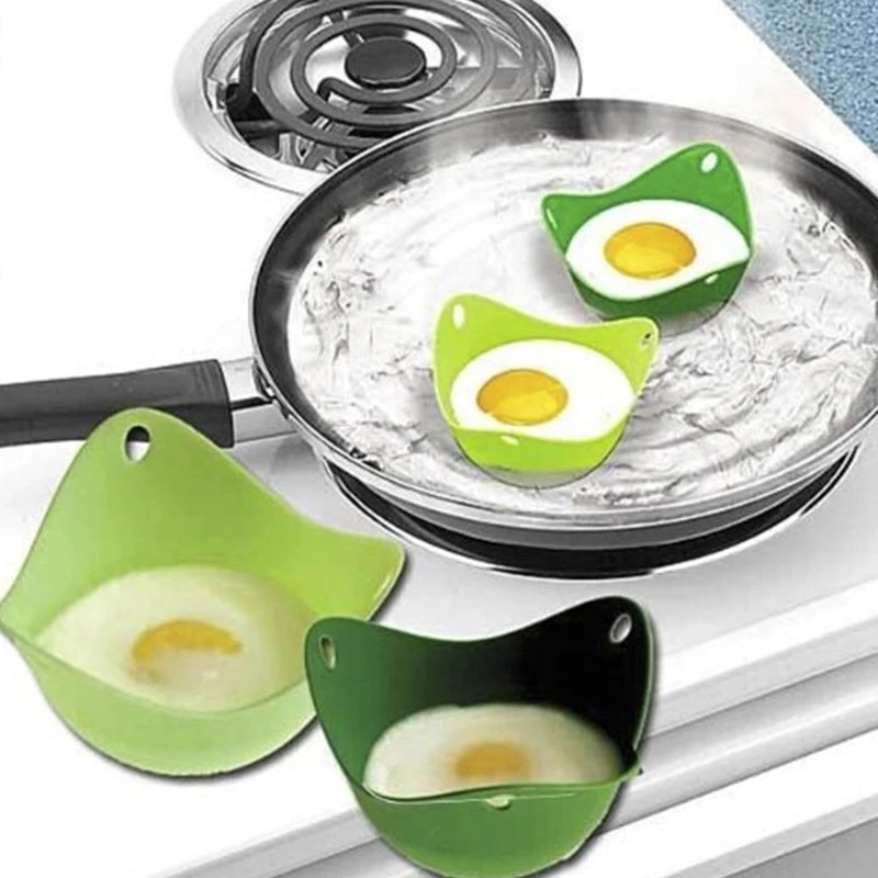 4pc Egg Poachers Silicone Egg Cooker Kitchen Tools Pancake Cookware Bakeware Steam Eggs Plate Tray Healthy Egg Pancake