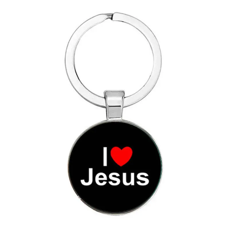 I Love Jesus Symbol Fashion Keychain Glass Cabochon Dome Keychain Holder Car Bag Accessories Religious Souvenir Gift