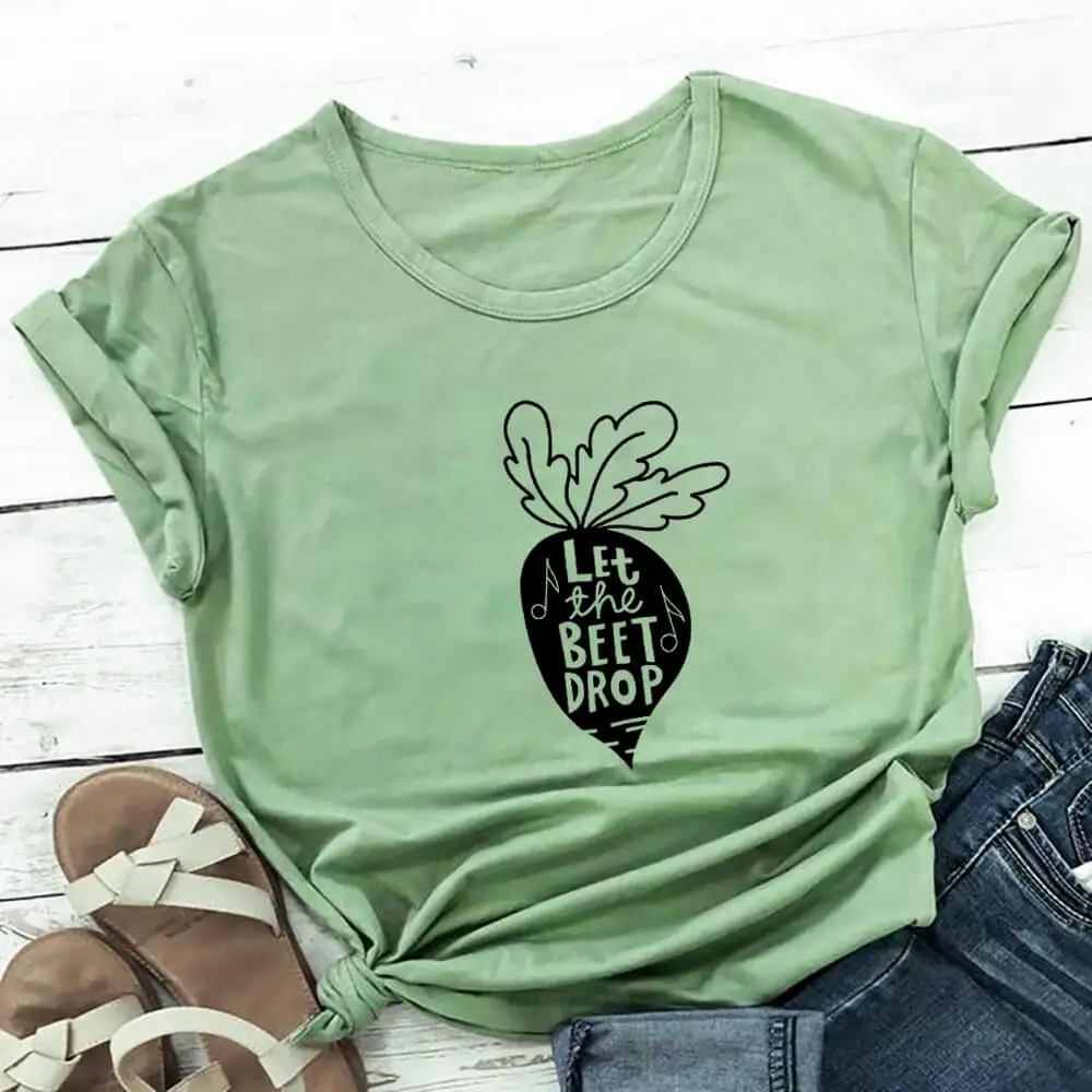 

Let the Beet Drop 100%Cotton Women Tshirt Vegan Shirt Unisex Vegetarian Funny Summer Casual Short Sleeve Top Eco Life Shirt