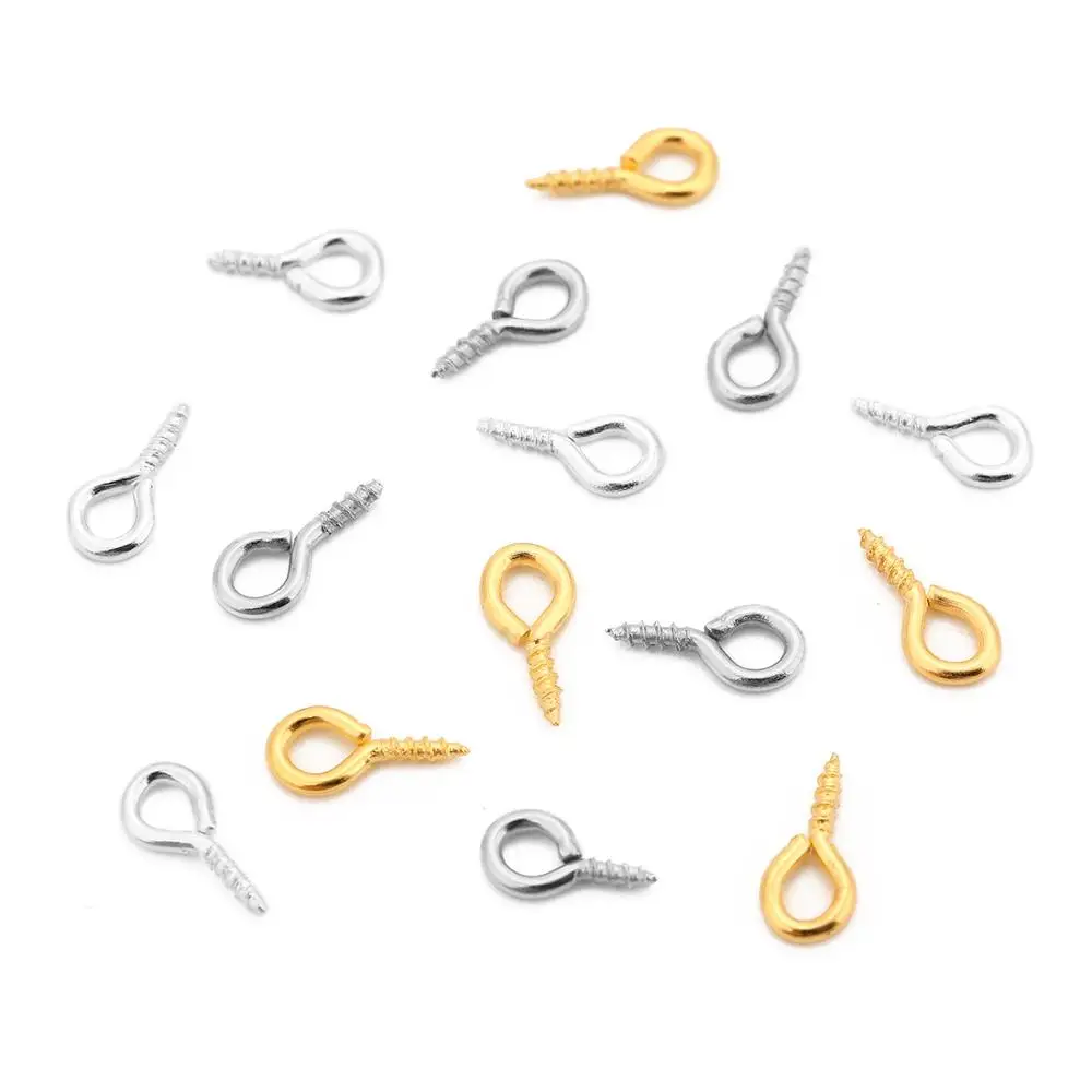 200pcs/lot Metal Mini Eye Pins Findings Eyepins Hooks Eyelets Screw Gold Color Pendants Connectors Hooks For Jewelry Making DIY