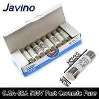 5-60Pcs Javino 10*38 Fast blow Ceramic Fuse 10x38mm Fuse 500V 0.5A 1A 2A 4A 5A 6A 8A 10A 16A 20A 32A RO15 RT18 RT14