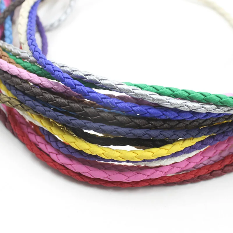 5meters Colorful Braided PU Leather Strap Findings 3mm Round  Leathe Solid Color String Cord DIY Necklace Bracelet Making