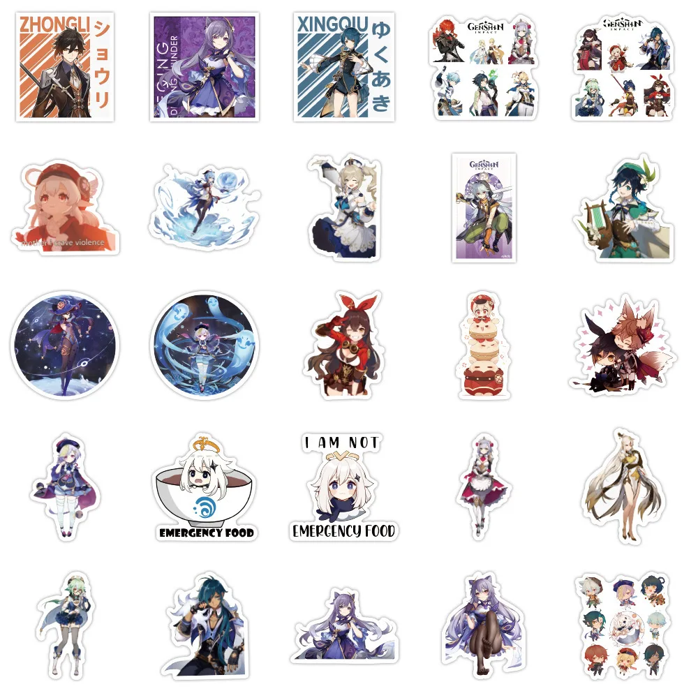 10/30/50PCS Anime Game Genshin Impact Stickers Graffiti Laptop Luggage Skateboard Guitar Morax Eula Klee Sticker Toys Wholesale