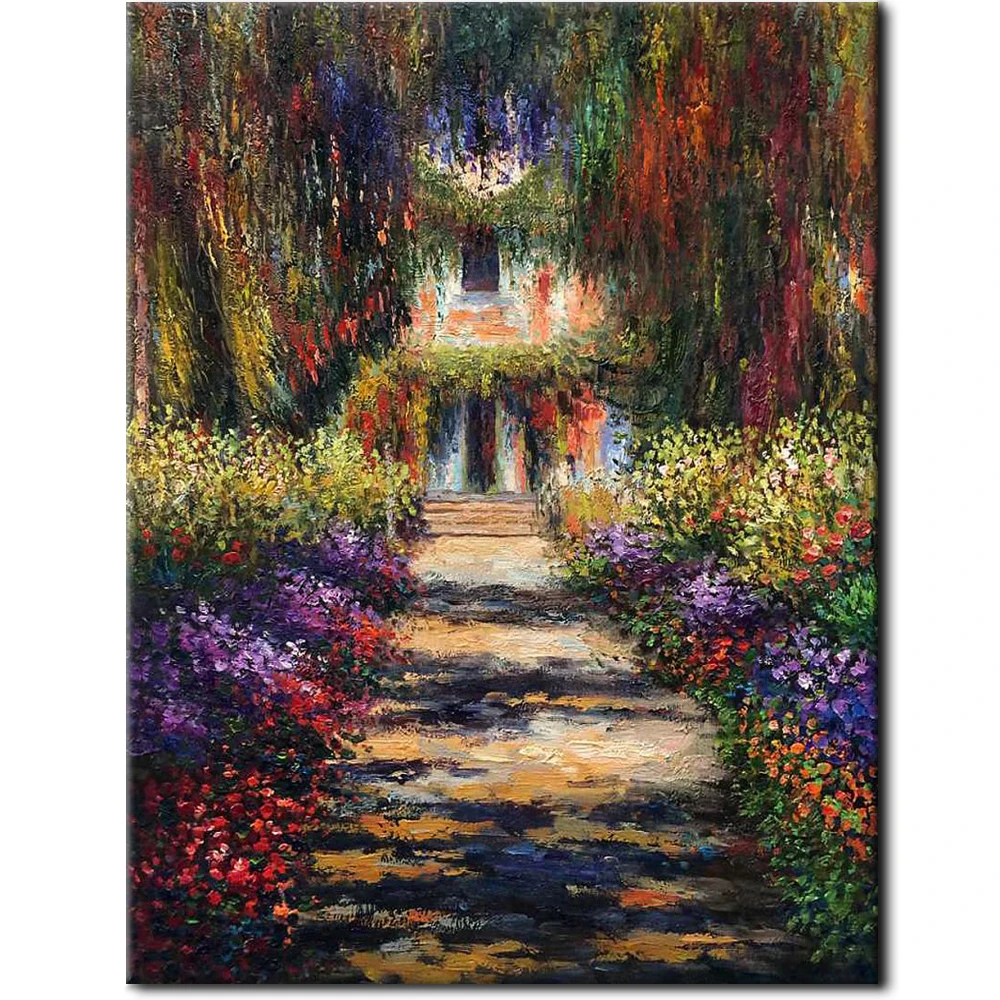 

Garden Path at Giverny Claude Monet Painting Hand Painted Canvas Art Famous Impressionist Landscape Artwork Bathroom Wall Decor