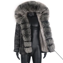 Winter Men Parka Casual Real Rabbit Fur Jacket Raccoon Fur Hooded Men Coat Oversized Overcoat Waterproof