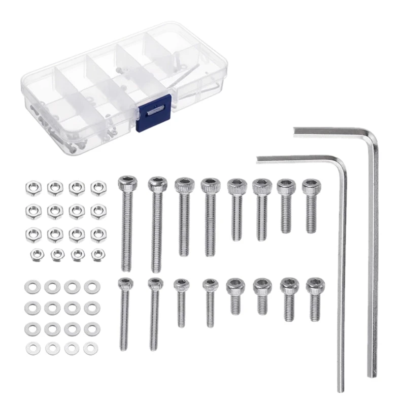 50pcs/set M2.5 Universal Turntable Headshell Cartridge Mounting Kit Stainless Steel Bolts Screws Nuts Set with Case