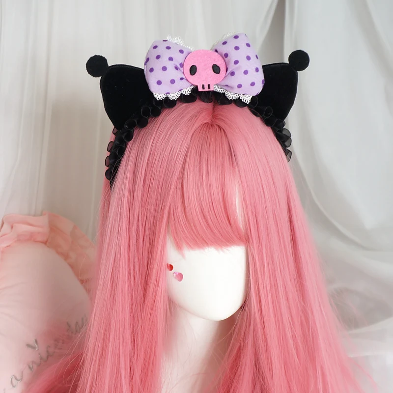 Cute Black Sweet Cool Little Devil Clow M Lace Lace Headband Skull Bow Lolita Headdress Maid