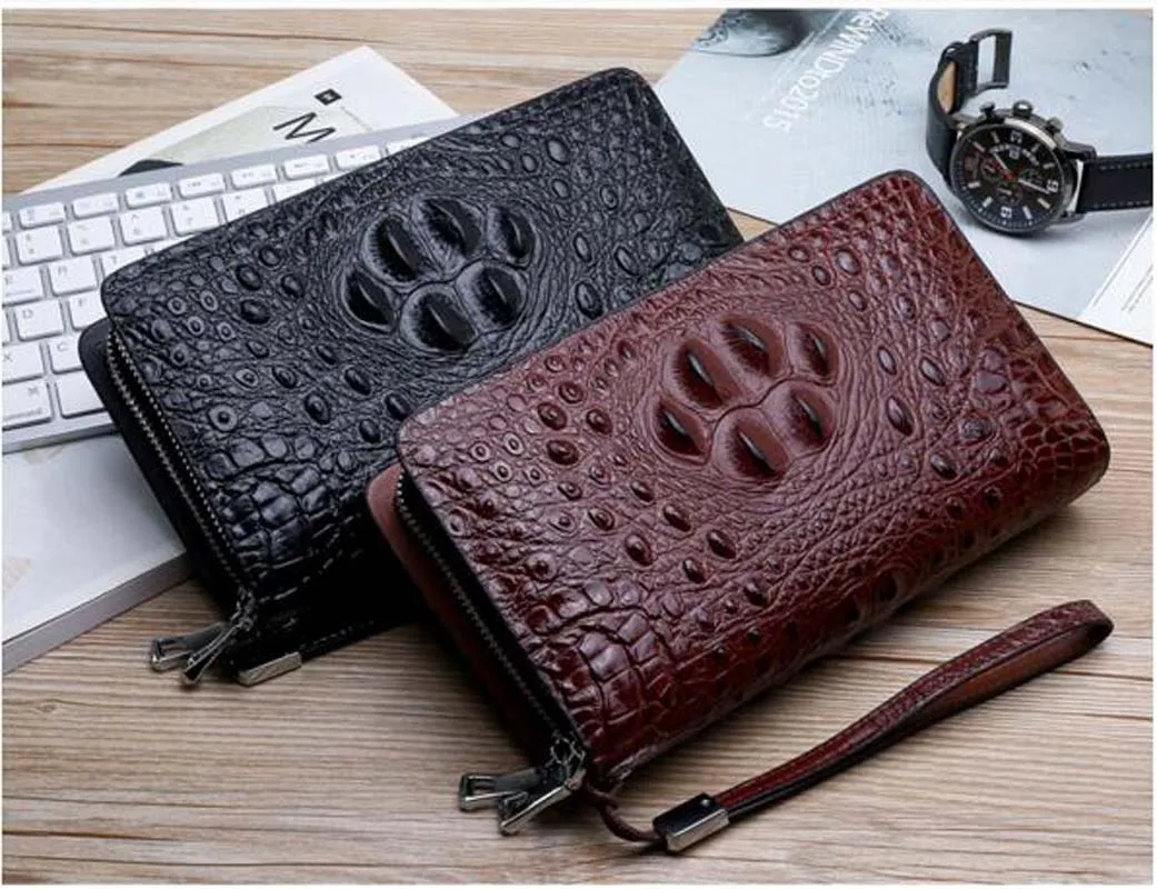 Wholesale New Arrival Men Fashion Alligator Pattern Leather Wallet Business Clutch Long Purse Double Zipper Wallets Card Bag