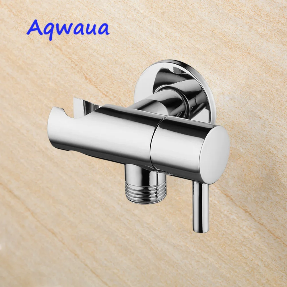 Aqwaua Faucet Angle Valve with Holder Water Stop Valve Switch for Shower Water Control Bathroom Accessories  Chrome Plated