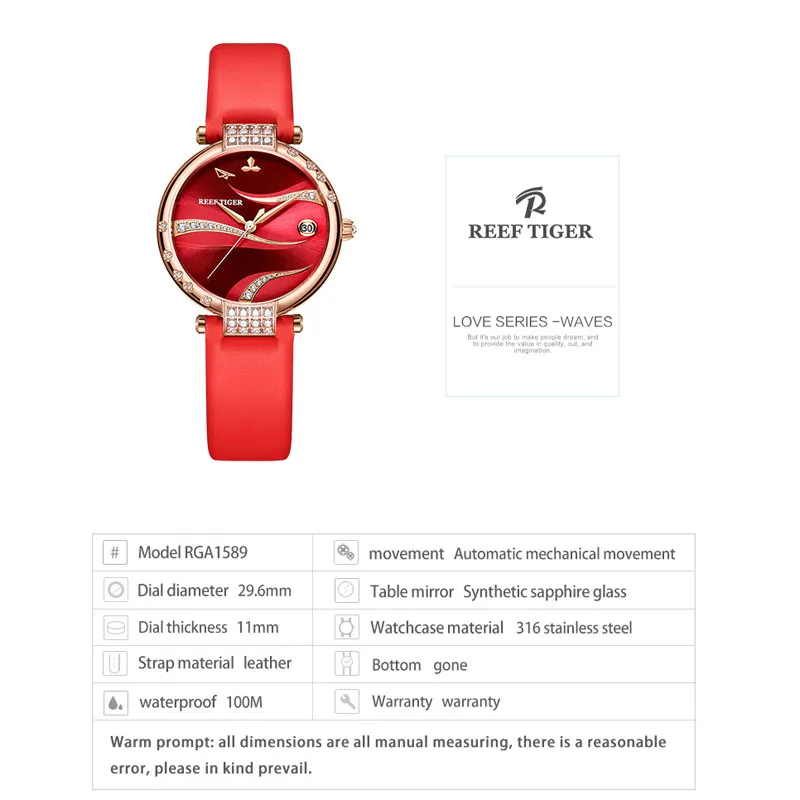 Reef Tiger/ RT Luxury 316L Stainless Steel Women Automatic Mechanical Watch Miyota Movement Sapphire Glass Waterproof 50M Clock