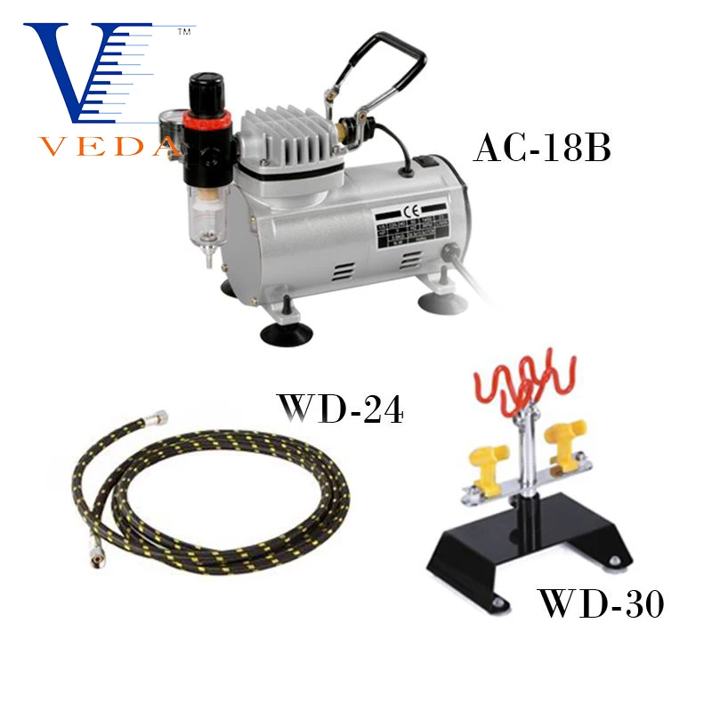 AC-18B-SETA 3pcs Airbrush+airbrush Compressor+air Hose+airbrush Holder Kits Popular Design Spray Gun Suit For Beginners Tattoo