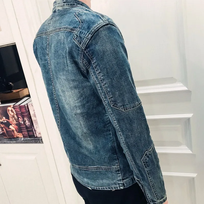Spring Autumn New Long Sleeve Zipper Mens Denim Jackets Fashion Stand Collar Slim Fit Casual Cowboy Outerwear Coats