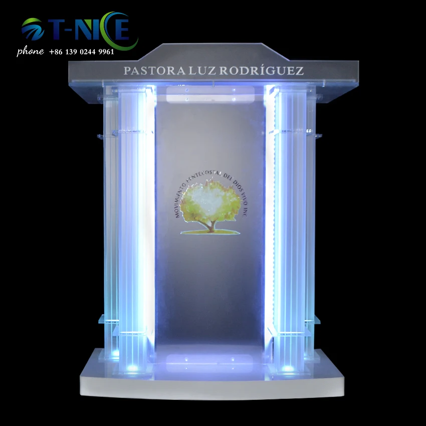Standing Lectern Podium With Led Light Custom Logo Clear Thick Acrylic Podium Exquisite Church Pulpit Large Desktop Platform