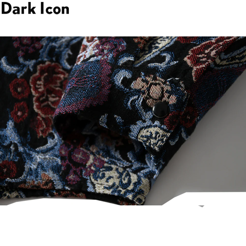 Dark Icon Thick Shirt Jacket Men Turn-down Collar Men\'s Shirt Embroidery Shirts for Men