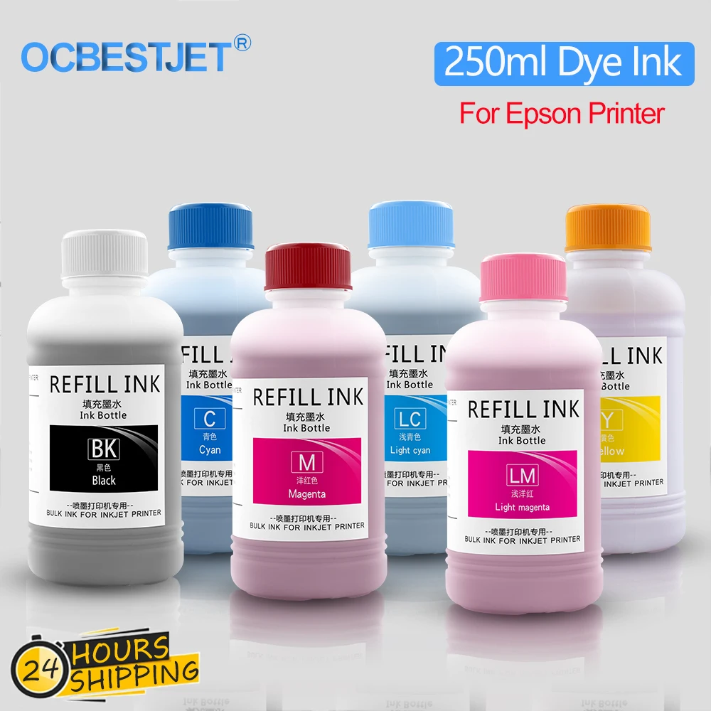 tinta de tintura para impressora epson l210 l392 l800 l805 l1300 l1800 p50 xp320 px660 px700w 1390 1400 1410 1500w 6x 250ml 01