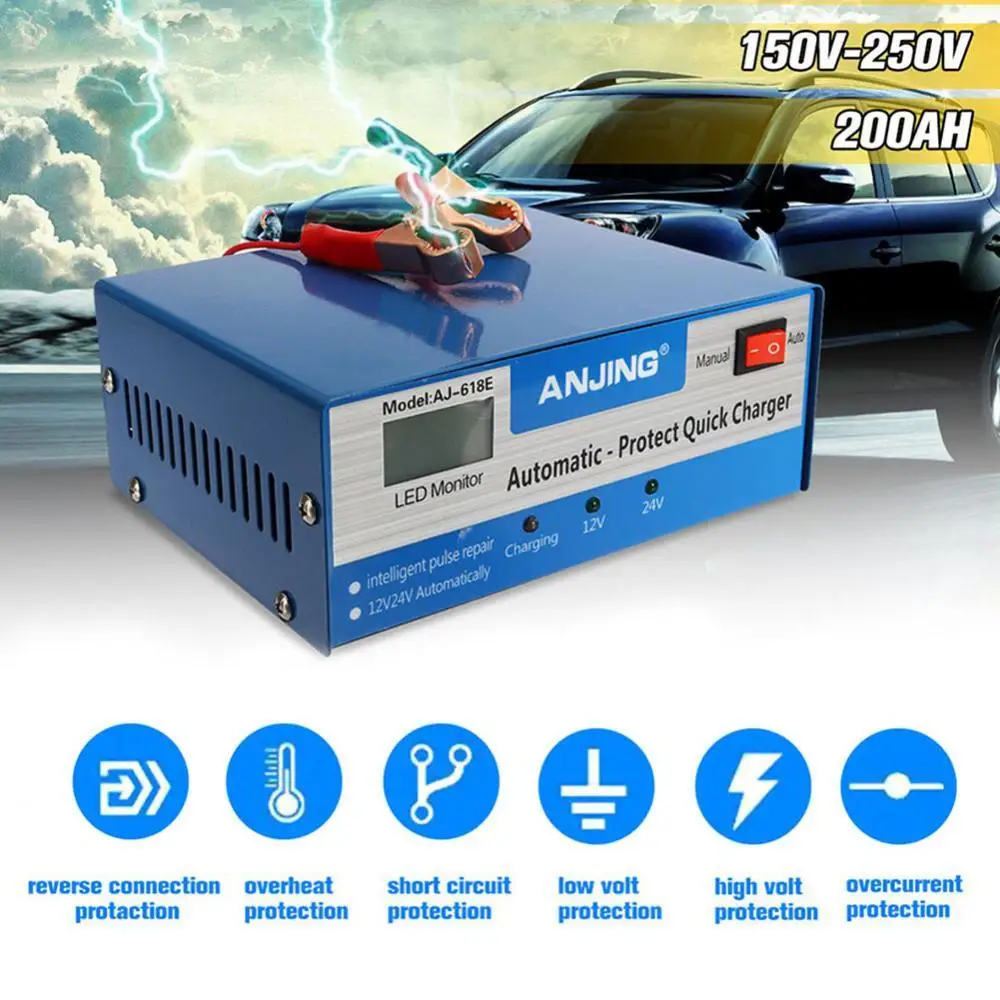 50% HOT SALES！！！12/24V Automatic Intelligent Pulse Repair Car Motorcycle Power Battery Charger