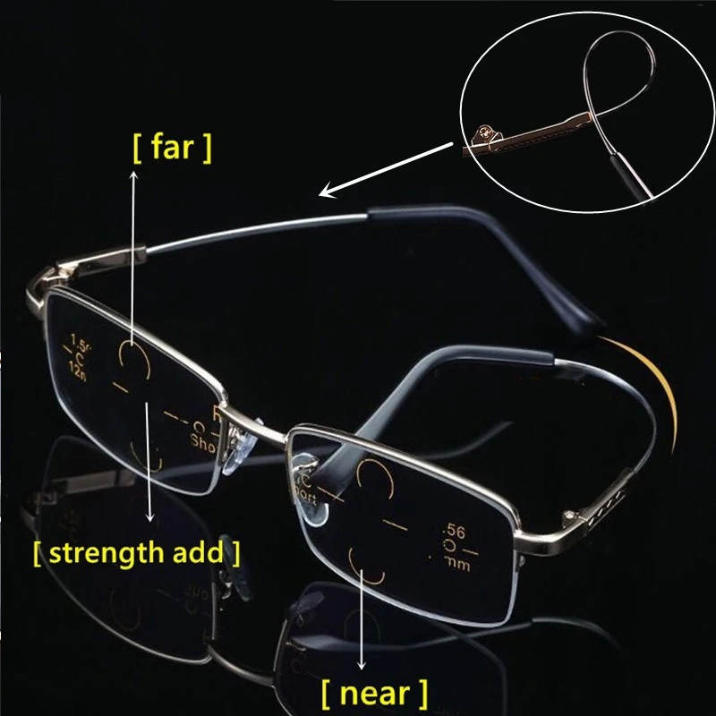 Metal Titanium Progressive Multifocal Reading Glasses Men Women Anti Blue Light Magnifying Presbyopia tr90 half rim Flexible