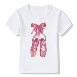 Pretty Bowknot Ballet Shoe Print Girls T Shirt Harajuku Casual T-shirt for Girl 2-12 Years Kids Clothes Child Tops Short Sleeve