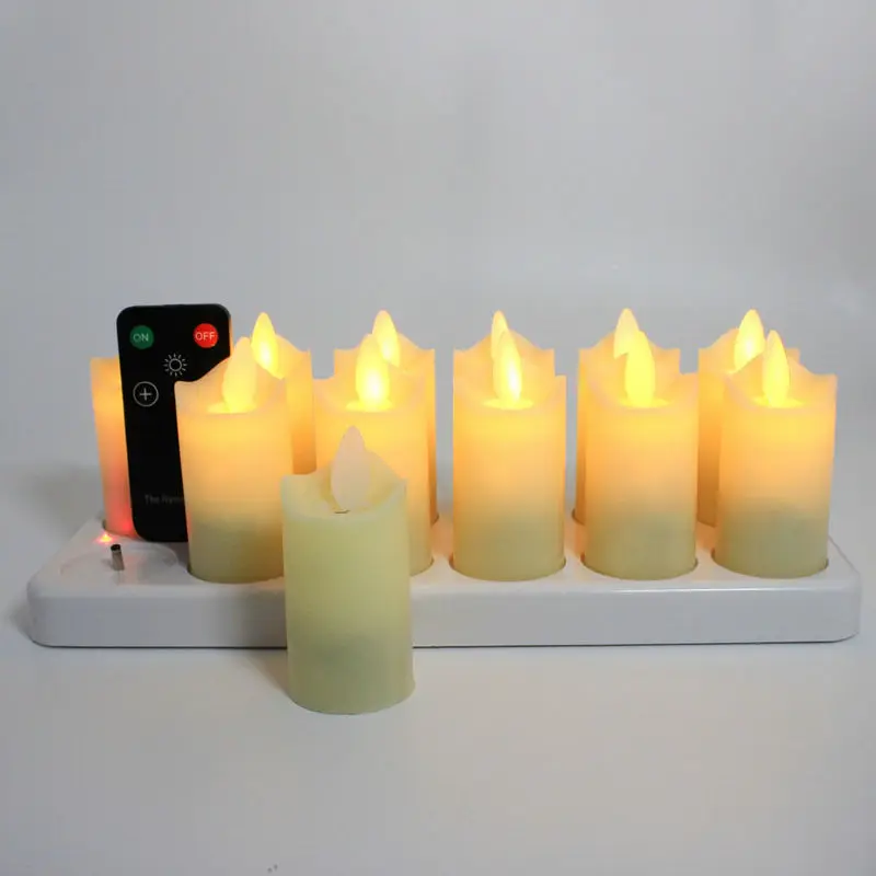 Bộ 12 Sạc Điều Khiển Từ Xa Nhảy Múa Ngọn Lửa Đèn LED Nến Tealight Vung Thanh Vắt Nến Xmas Cưới Trang Trí-Trắng Ấm