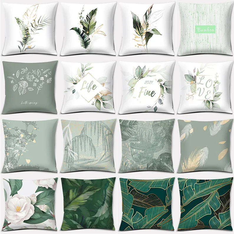 

2022 New Bean Green Floral Patterns Series Pillow Case Simple Modern Gift Home Office Decoration Bedroom Sofa Car Cushion Cover