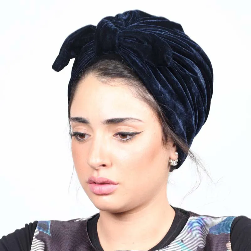 Fashion bow velvet women head scarf turban ready to wear inner hijabs femme musulman hijab caps India wrap turbante mujer